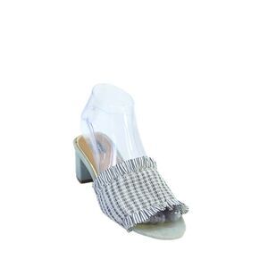 Jaggar Womens Block Heel Ruffled Striped Slide Sandals White Blue Cotton Size 35
